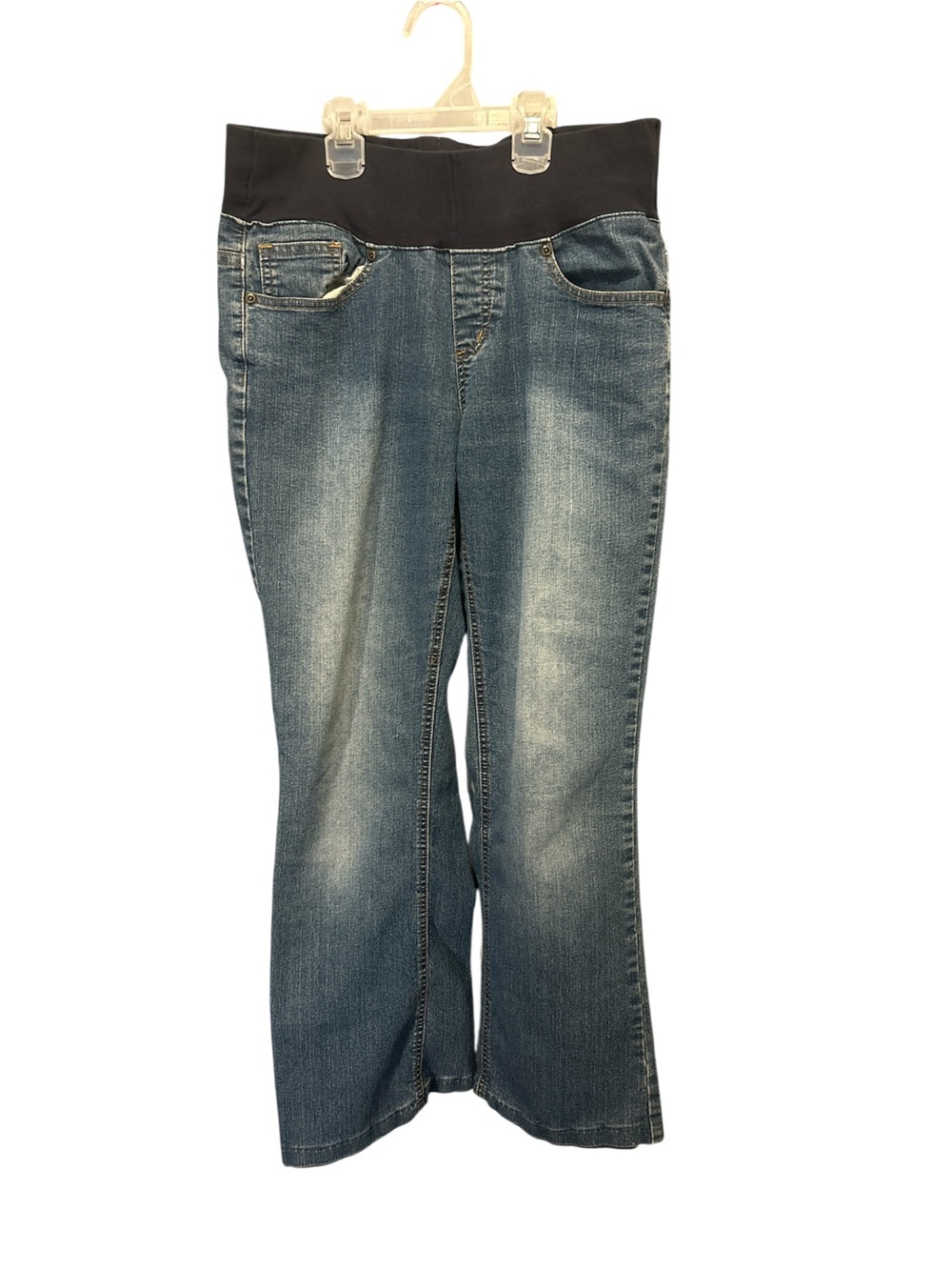 Karen-T Maternity Bootcut Jeans Blue Denim Stretch Elastic Waist Size Small EUC